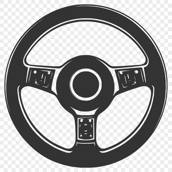 A detailed illustration of a standard vehicle steering wheel in a digital format.