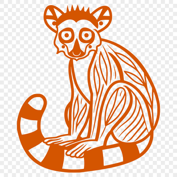 A full-body illustration of a lemur in simple, graphic form.