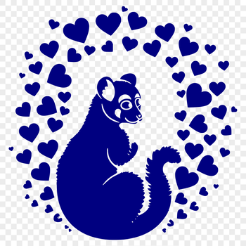 A high-resolution illustration of a full-body lemur with love hearts incorporated into the design.