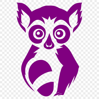 A colorful illustration of a lemur in a playful pose.