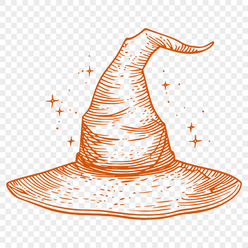 A stylized illustration of a witch's hat and broomsticks set against a dark background, evoking the spirit of Halloween.