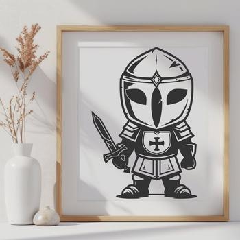 A detailed illustration of a medieval knight in full body armor, suitable for vector art and commercial or personal use.