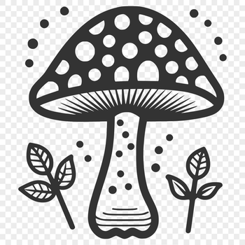 A detailed illustration of a mushroom with cap and stem.