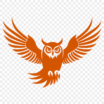 A detailed illustration of a realistic owl in mid-flight, showcasing its feathers and facial features.