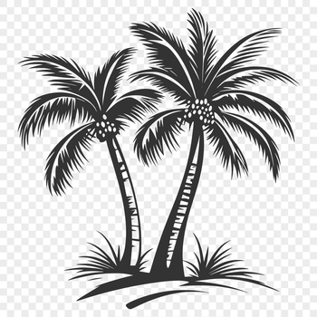 A stylized illustration of a palm tree in various growth stages.