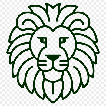 A simple line drawing of a lion's head with distinctive features and a regal expression.