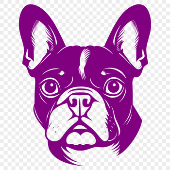 A simple illustration of a French Bulldog's head with distinctive facial features.