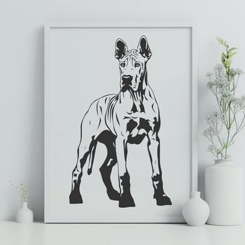 A detailed illustration of a large Great Dane breed dog standing upright on its hind legs.