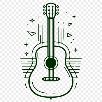 A simple line drawing of a guitar, suitable for vector art projects in Illustrator or Procreate.