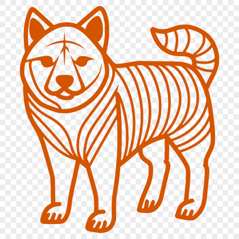 A standing Japanese Shiba Inu dog in full body view.