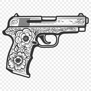 A detailed illustration of a pistol in a vector format.