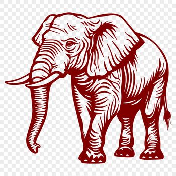 Illustrative depiction of a standing elephant animal in full body view.