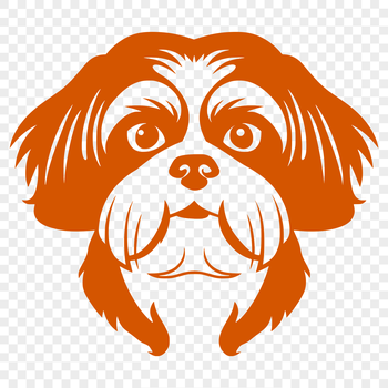 A simple line drawing of a Shih Tzu's head with detailed features.