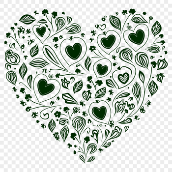 A stylized heart shape with intricate details and a floral pattern, suitable for Valentine's Day or wedding designs.