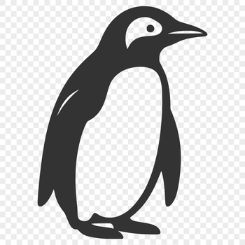 A simple line drawing of a full-body penguin in profile view.