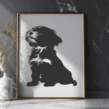 A small, sitting Havanese dog breed with a full body illustration suitable for vector design.