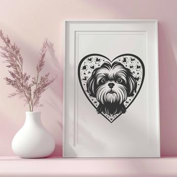 A portrait illustration of a friendly Shih Tzu dog breed with a distinctive head shape.
