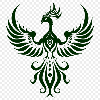 A digital illustration of a mythical creature with vibrant plumage and fiery flames, suitable as clip art or vector design.