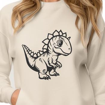 A prehistoric baby dino standing on its hind legs in a neutral background.