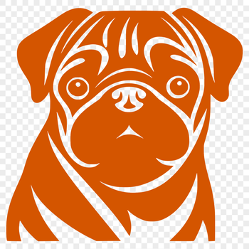 A simple illustration of a pug's head, suitable for clip art or graphic design projects.