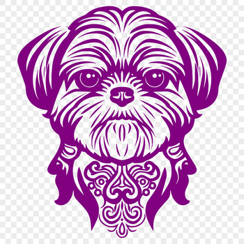 A digital illustration of a small dog breed, specifically a Shih Tzu, with a compact head and distinctive features.