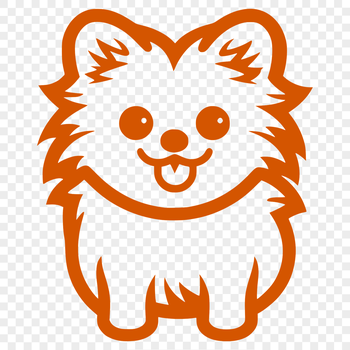 A simple line drawing of a sitting Pomeranian dog breed.