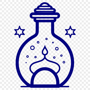 A vector illustration of a witch's potion bottle on a dark background with gothic details.