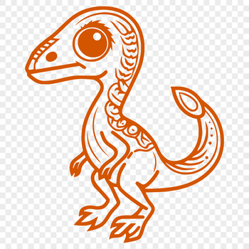 A colorful illustration of a baby dinosaur's full body in a prehistoric landscape.