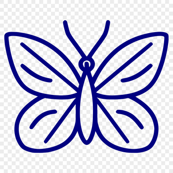 Simple line drawing of a butterfly with colorful wings and a slender body.
