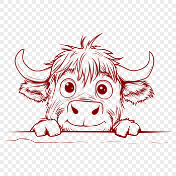 A traditional Scottish farm animal, the Highland Cow, standing with its head peeking out.