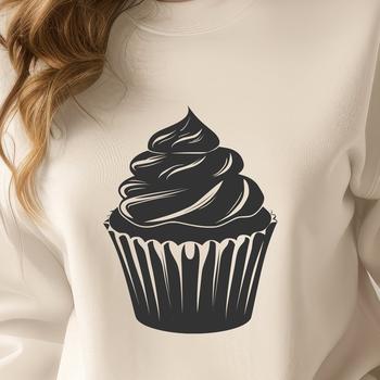 A digital clip art design featuring a single cupcake on a white background in vector format.