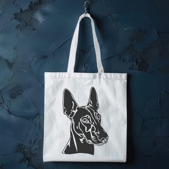 A detailed illustration of a Doberman Pinscher's head, suitable for vector design and graphic projects.