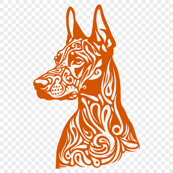 A vector illustration of a Doberman Pinscher's head, created with precision and detail.