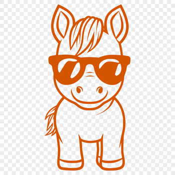 A full body horse illustration wearing sunglasses in a bold line art style.