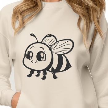 A detailed illustration of a bee in full-body view, showcasing its anatomy as it flies through the air.