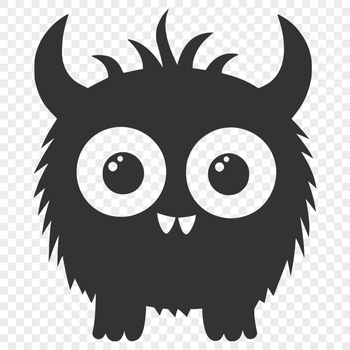 A colorful illustration of a cute monster's face with friendly features.