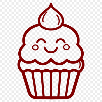 A simple line drawing illustration of a cupcake on a white background.