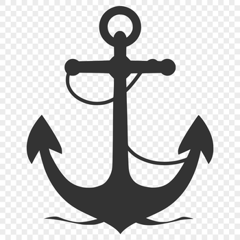A stylized silhouette of an anchor in a nautical design.