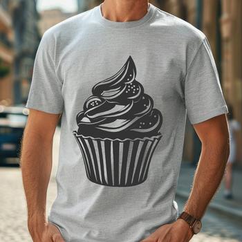 A stylized vector illustration of a single cupcake on a white background.