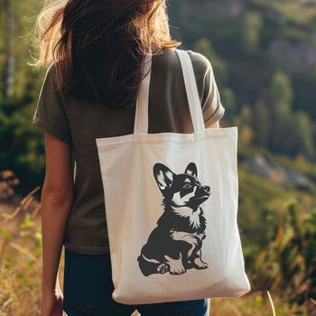 A high-quality digital vector art image featuring a Welsh Corgi sitting on its haunches.