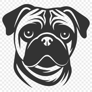 An illustration of a pug's head, suitable for use as clip art in various design projects.