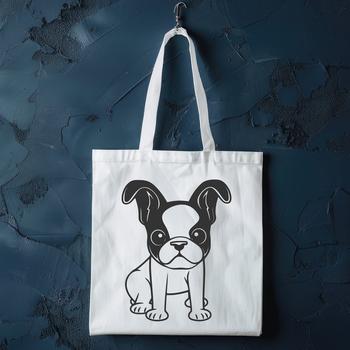 A close-up illustration of a sitting Boston Terrier dog breed.