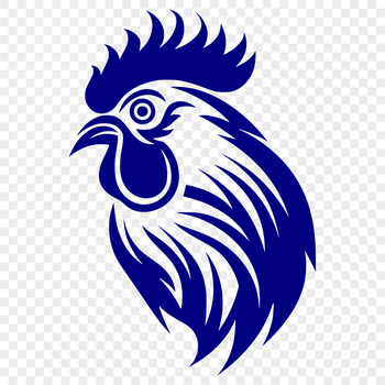 A detailed illustration of a cockerel's head with feathers and beak, suitable for vector design.