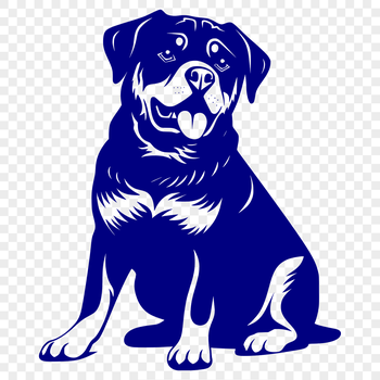 A full-body illustration of a Rottweiler in a sitting position.