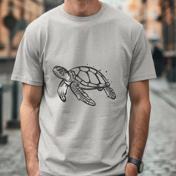 A clear vector graphic representation of a sea turtle in a typical seaside environment.