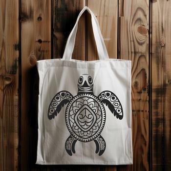 A detailed illustration of a full-body sea turtle with intricate patterns.