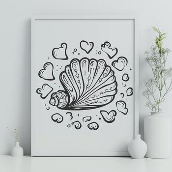A decorative SVG illustration of a seashell with love hearts embedded in the design.