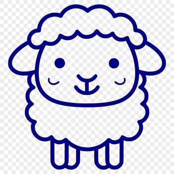 A simple line drawing of a full-body sheep with a realistic design.