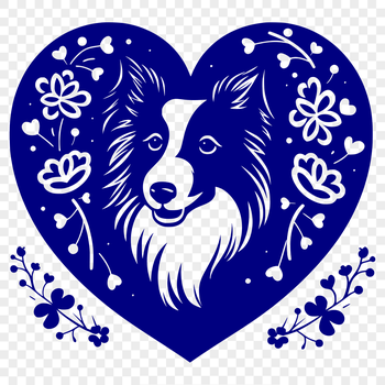 A head-and-shoulders illustration of a Shetland Sheepdog breed dog with floral patterns around its face.