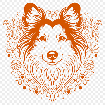 A breed-specific illustration of the Shetland Sheepdog dog featuring its distinctive head.